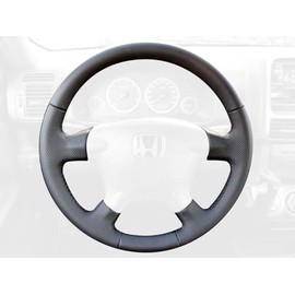 RedlineGoods steering wheel cover compatible with Honda CR-V 2002-06. Tailor made - not universal! Genuine top-grade Italian Black leather with Tan thread