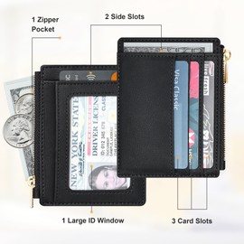 Sodsay Sodsay Card Case Slim Front Pocket Wallet for Women Credit Card Holder with Keychain(Smooth Black)