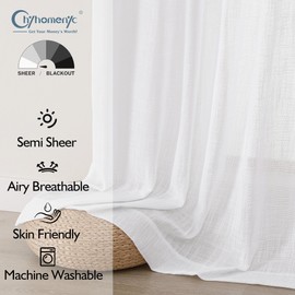 Chyhomenyc Semi Sheer Curtains 84 Inches Long 2 Panels Set, Light Filtering Faux Linen Slub Textured Burlap Curtain for Bedroom, Elegant Rod Pocket Window Curtains Drapes, Each 50Wx84L