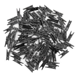 WOSHIGOU 100 PCS 1 Inch Wooden Black Clothespins, Mini Clothes Pins for Hanging Photos, Natural Texture - Strong Springs for DIY Project and Crafts Display (Cute, Tiny Size 2.5cm)