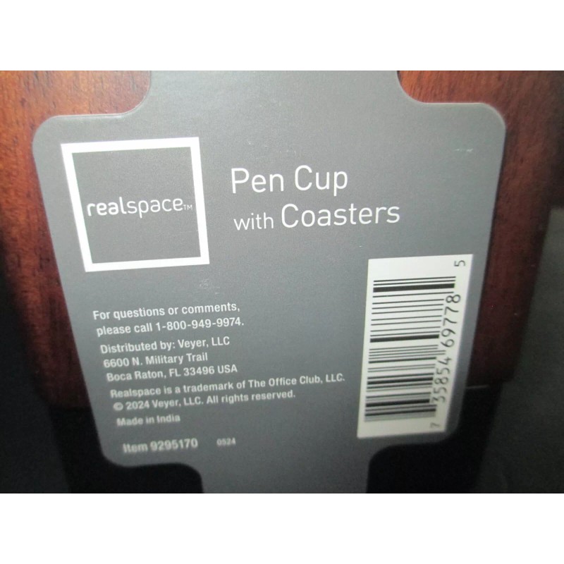 Realspace Solid Wood Walnut Danish Modern Desk Pen Holder with