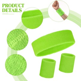 WILLBOND 3 Pcs Sweatbands Set 80s 90s Neon Sports Headband Tennis Striped Sweat Band Sports Competitions Games for Men Women Party Supplies(Neon Green,Solid Style)