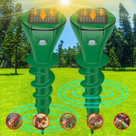 Ultrasonic Mole Repellent Outdoor, Solar-Powered Gopher Repellent for Lawn Garden Yard, Mole and Vole Repeller Waterproof, Effectively Repels Gophers Snake Chipmunks Groundhogs, 2 Pack-Green