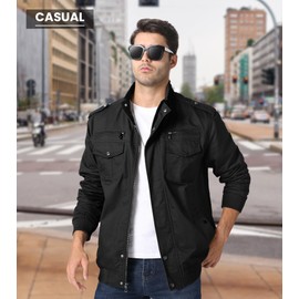 EKLENTSON Windbreaker Men Black Army Jacket Black Coat Tactical Jacket Mens Coats Field Jackets Black 2XL