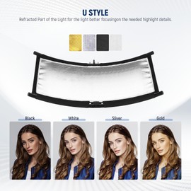NEEWER U Type Light Diffuser Reflector for Studio and Photography Situation with Carrying Case, Arclight Curved Reflector 30"x18"/75x40cm in Black/White/Gold/Silver (Light Stand Not Included), RF-04