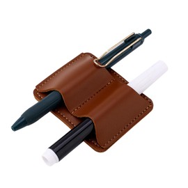 Brown Leather Pen Holder with Clip, 7.7x6.1cm/3x2.4in Double Hole Practical Pen Organizer Journal Planner Pencil Holder Clip Loop for Books Notebooks Journals Planners Tablet Case