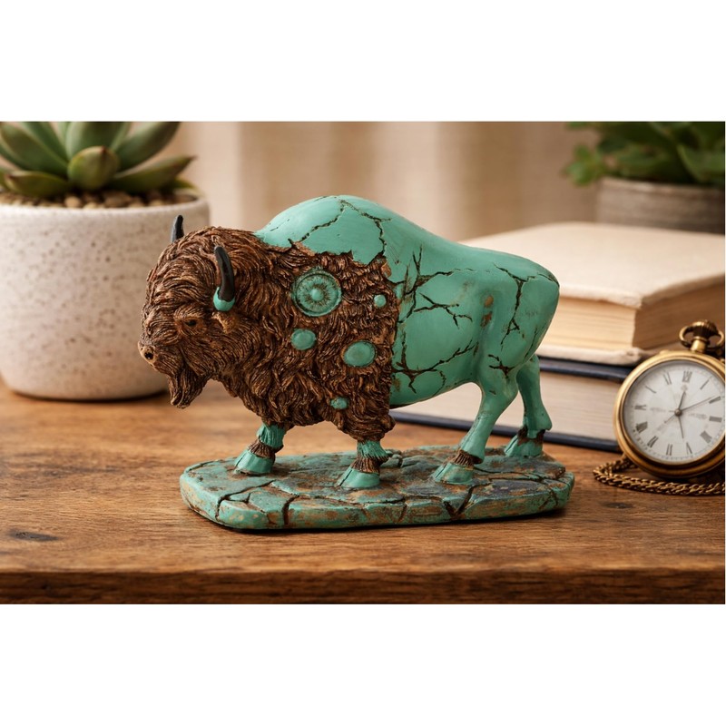 The Bridge Collection Turquoise Inspired Buffalo Figurine - Western Decor