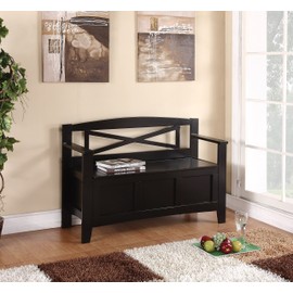 OSP Home Furnishings Metro X-Back Style Wood Entry Way Bench with Storage, Black finish