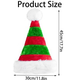 Christmas Hats, Santa Hat, Father Christmas Hat, Plush Santa Claus Hat, Xmas Hat Holiday, Xmas Party Novelty Stripe Red & Green Hat for Xmas Office Party Santa Hat Costume Decorations