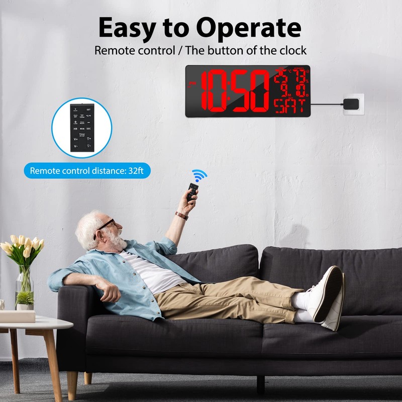 Xflyee [Oversized] 18" Large Digital Wall Clock with Remote Control,