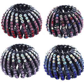 Paquete de 4 soportes extensibles para coletas, accesorio para el cabello, moño con diamantes de imitación, pinza para el pelo para nido de pájaro, soporte para cola de pelo para mujeres y niñas
