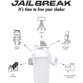 Hydra Cup JailBreak 28 oz Shaker Bottle for Protein Shakes, Shaker Bottle with Handle & Ball Blender, Shaker Cup with Phone Holder for Your Car, Travel To Go, BPA Free (White)