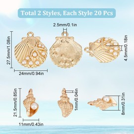 SUNNYCLUE 1 Box 40Pcs Gold Shell Pearl Charms Conch Charm Alloy Shiny Ocean Animal Beach Shells Seashell Cowrie Summer Sea Charm for Jewellery Making Charm Women DIY Keychain Bracelet Earring Necklace