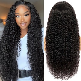 Curly Human Hair Half Wig for Black Women 180% Density 3 In 1 Half Wig Human Hair 16 Inch Spiral Curly Wear and Go Wigs with Drawstring,Natural Color Quick Install Beginners Friendly