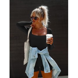 HYZ Women's Casual Long Sleeve Fitted High Waist Workout Daily One Piece Short Jumpsuit Black