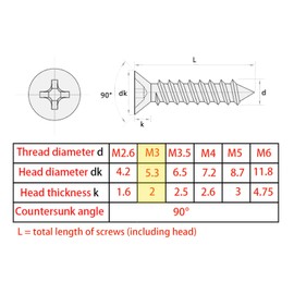EBAIJQUO M3*20mm Phillips Flat Head Wood Screws Black Xylan Coated Carbon Steel Self-Tapping Screws for Wood Full Thread Woodworking fastener (100pcs)
