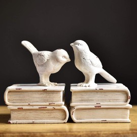 Home Decorative White Birds & Books Vintage Design Resin Bookshelf Bookends,Paper Weights, Book Ends,Bookend Supports, Book Stoppers, Set of 2