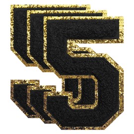 TXSN 3PCS Black Chenille Numbers Patch, Large Size 4-1/2" Iron on Number Patches Varsity Patches for Clothing, 5