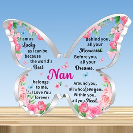 JMIMO Nan Gifts Nan Butterfly Shaped Acrylic Plaque from Granddaughter Grandson,Mothers Day Christmas Birthday Gifts Keepsake for Nan