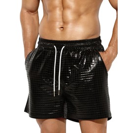 Casey Kevin Metal Shorts Men's Shiny Shorts Party Gold Silver Shorts Bar Metallic Shorts Sequin Boxer Shorts, A3 black
