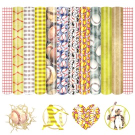 Tintnut Baseball Permanent Vinyl - 10 Sheets 12"x10", Sports Pattern Printed Vinyl Compatible with Cricut Machine, Patterned Permanent Adhesive Vinyl Sheets, Pattern Vinyl Permanent