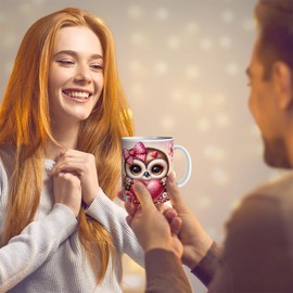 TRIOSK Tasse Valentinstag Eule mit Herz I Love You Spruch Ich liebe Dich Geschenk Tierliebe für Sie Frauen Freundin Eulenliebhaber, Keramik 300ml