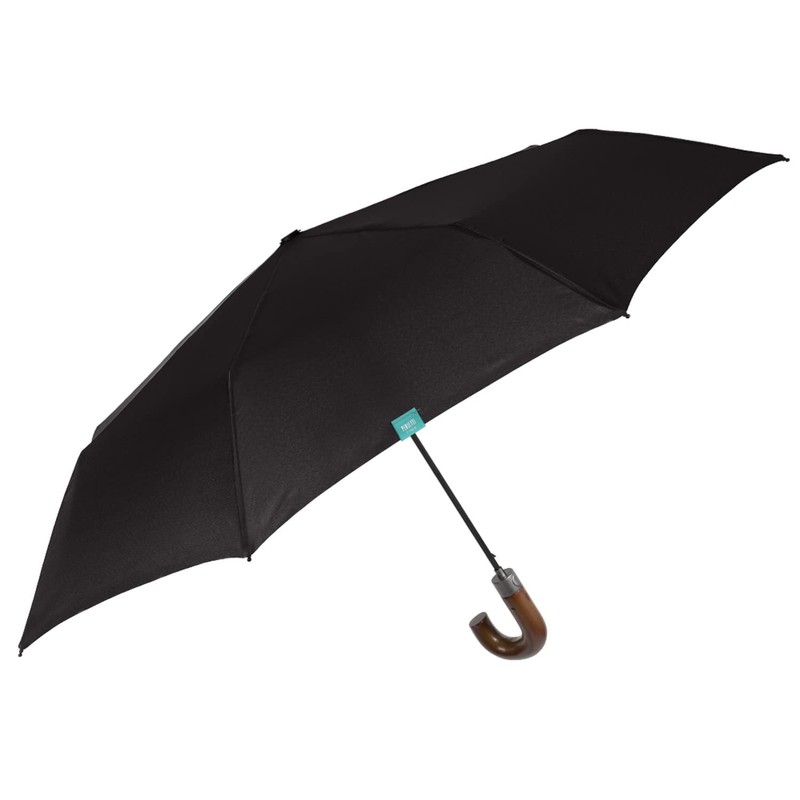 PERLETTI Black Men's Automatic Umbrella with Pattern - Windproof Pocket