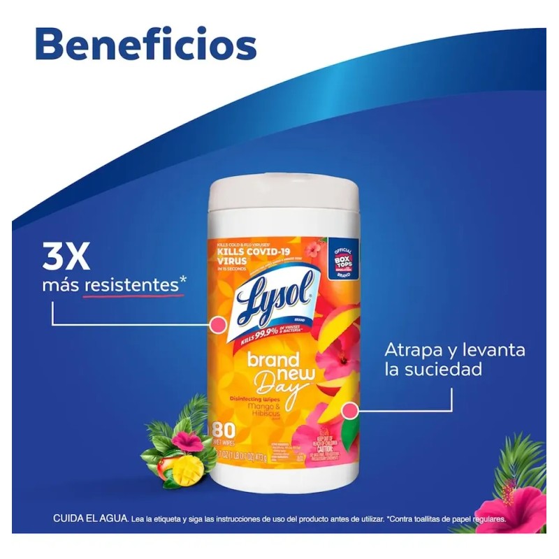 Lysol® Toallitas Desinfectantes Superficies Mango & Hibiscus 80pz