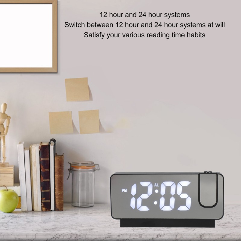 Projection Alarm Clock USB Rechargeable White Light Snooze Function Adjustable