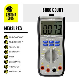 Segomo Tools TRMS 6000 Count Multimeter - Voltage, Current, Resistance, Continuity, Diode, Capacitance, Frequency & Temperature Digital Multimeter - Voltage Tester - Multimetro - DM600