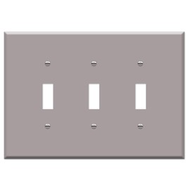 OVERSIZED 3 Gang Toggle Metal Light Switch Plate Cover - Three Gang Jumbo Wall Plate for Toggle Style Light Switches, Stainless Steel Painted Grey - UL Listed, 5.5" x 7.5" - Made in USA