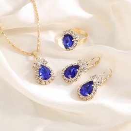 QKEPCY Wedding Jewellery Set for Women, Crystal Necklace, Earrings and Rings Set, Drop Jewellery Set for Bride, Engagement, Bridesmaid Party Gifts for Women, Alloy Steel, Crystal