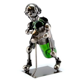 Happy Winning Hockey Player in Motion Metal Wine Bottle Holder Character