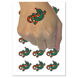 Southwestern Style Tribal Gecko Lizard Temporary Tattoo Water Resistant Fake Body Art Set Collection - 54 1" Tattoos (1 Sheet)