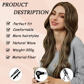 Caelusi Long Wavy Wigs for Women Brown Wigs Blonde Highlights Wigs Middle Part Long Curly Wig 28Inch Heat Resistant Wig Hair Replacement Wigs Natural Looking Synthetic Wig for Holiday Daily Party Use
