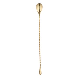 Restaurantware Bar Lux 12 Inch Bar Spoon 1 Corkscrew Handle Cocktail Stirrer Spoon - Long Commercial Gold-Plated Stainless Steel Cocktail Mixing Spoon For Stirring And Mixing