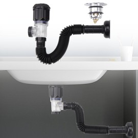 Drain Pipe Kit for Sink Drain Sink Plug Stopper Siphon with Drain Fitting Odour-Proof Siphon Sink Siphon Sink Set 28-1000 mm Can Be Extended (Black)