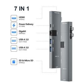 USB C Hub for MacBook, USB-C Hub 7-in-2, for Thunderbolt 4 USB C Port, 4K 60Hz HDMI, Ethernet, 2 USB A Data Ports microSD SD Card Reader for MacBook Pro 13 Inch, MacBook Air M1 M2 M3