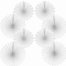 Fan Paper Decoration, White, 40.6 cm (16 inches) and 30.4 cm (12 inches), Hanging Paper Fan Decoration, Party Paper Fans Decorative Paper Kit, Set of 8