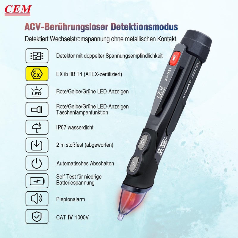 CEM AC-15EX Non-Contact AC Voltage Tester with LED Signal Lamp