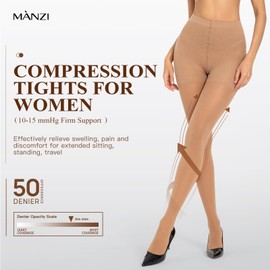 MANZI Compression Tights for Women Shaping Firm Support Pantyhose 50 Denier Pack of 1 Natural Large