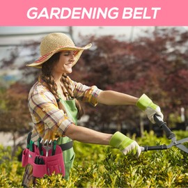 KOYYTO 19 Pocket Tool Belts - Gardening Belt with Quick Release Buckle,Adjustable Utility Belt,Work Apron for Men and Women,for Gardening,Electrician,Carpenter,Construction Tool Belt,Gifts (Pink)