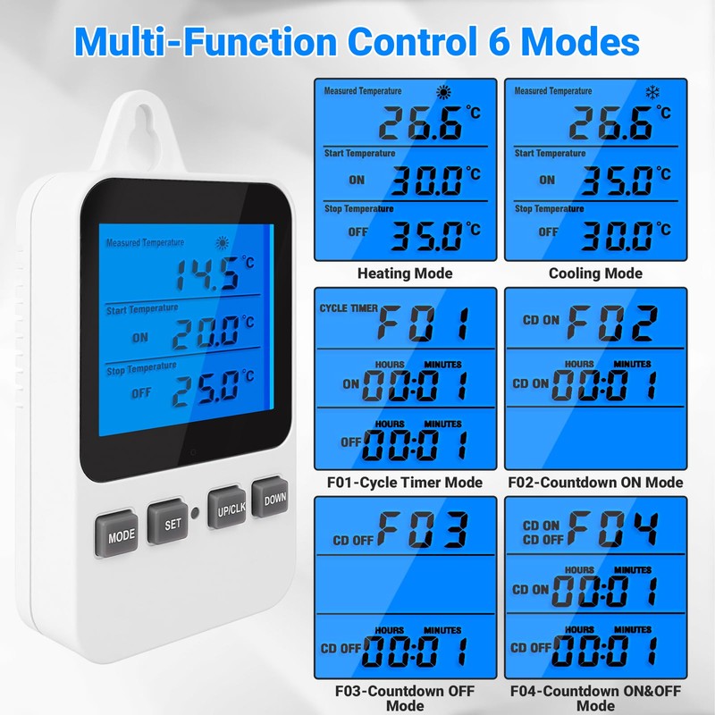 Temperature Controlled Outlet Thermostat Plug 120V Heating Cooling Control Timer