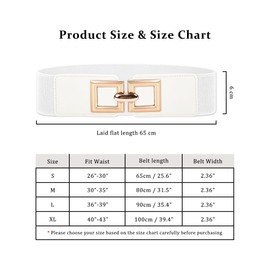 JAMAKALA White Elastic Belts for Women, Wide Waist Belts for Women, Fashion Ladies Belts for Dresses, Vintage Stretch Belts with Gold Buckle