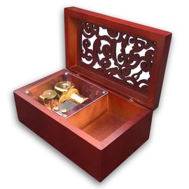 BinkeGG Play (Moon River) Brown Wooden Hollow Out Jewelry Box Music Box with Sankyo Musical Movement (65 Tunes Option)