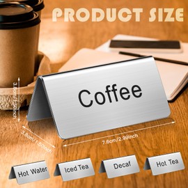 Hicarer 5 Pcs Stainless Steel Table Tent Sign Coffee Signs Tea Beverage Table Display for Party Buffet Restaurant Banquet Wedding Indoor Outdoor, 2.99 x 1.5''
