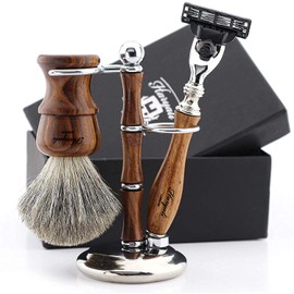 Haryali London Luxury Shaving Set for Men - Safety Razor Set for Men Including Badger Hair Shaving Brush, Shaving Stand, 3 Edge Wet Razor - Shaving Set Made of Wood Metal - Shaving Kit - Gift for Men