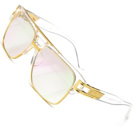 SHEEN KELLY Retro Oversized Aviator Sunglasses for Men Women Gold Metal Frame Square Sunglasses, 8