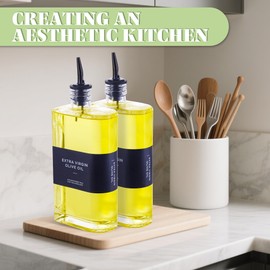 GazeGlyd Olive Oil Dispenser for Kitchen,Sauce Dispenser Bottles with Stainless Steel Pourers, 500ml/17oz, 2 Pcs, Black