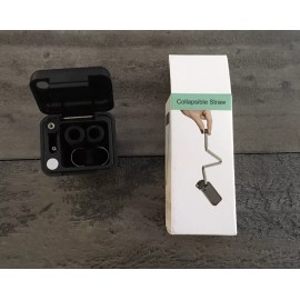 Unbranded Reusable Metal Folding Collapsible Drinking Straw Portable + Cleaning Brush Set